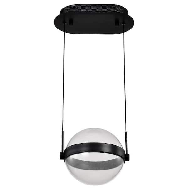 SATCO Arvada 24-Watt 1-Light Matte Black Integrated LED Pendant Light with Silk Screened Acrylic Shade