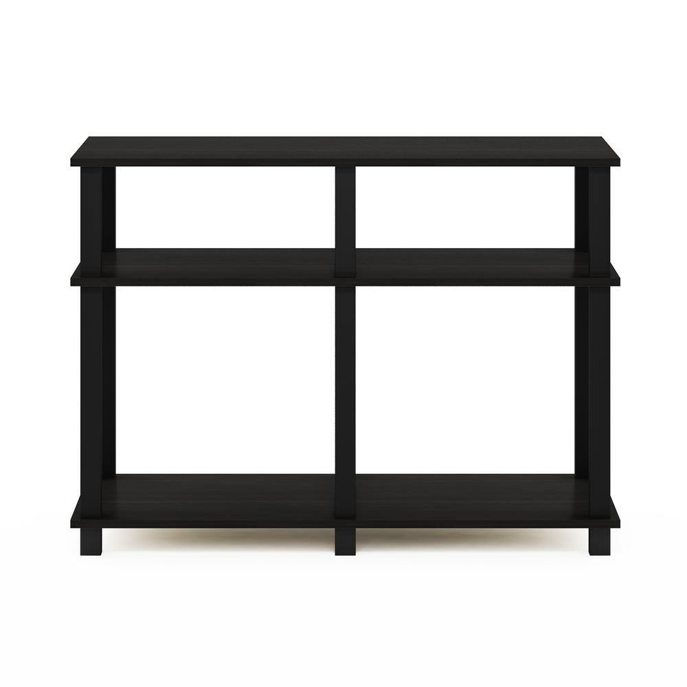 Espresso and Black Composite Wood TV Stand with Open Shelves