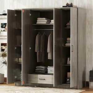 4-Door Gray Wood 59.2 in. Wardrobe with 1-Drawers