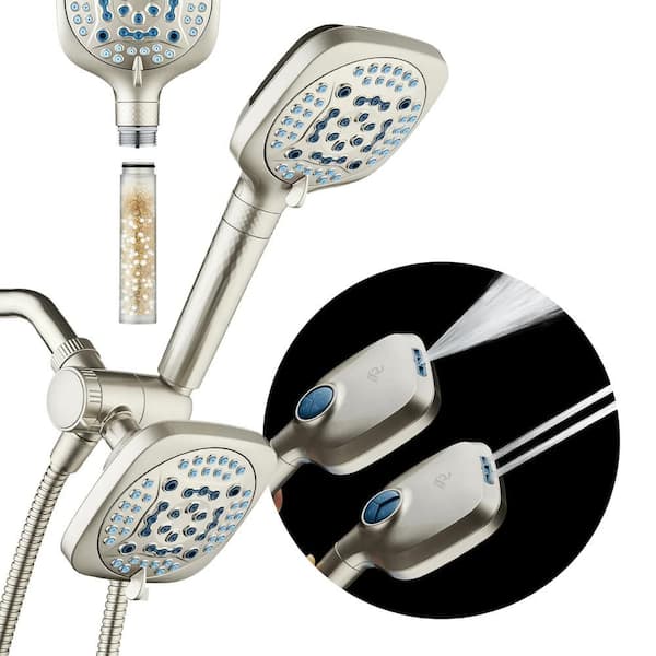 82-Spray Wall Mount Square Showerhead Combo with Shower Filtration 2.5 GPM in Satin Nickel