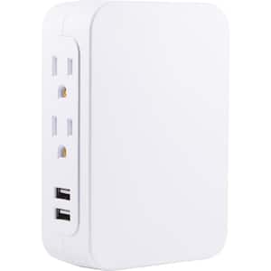 5-Outlet 860-Joules 2-Port USB Side-Access Surge Protector Tap, White