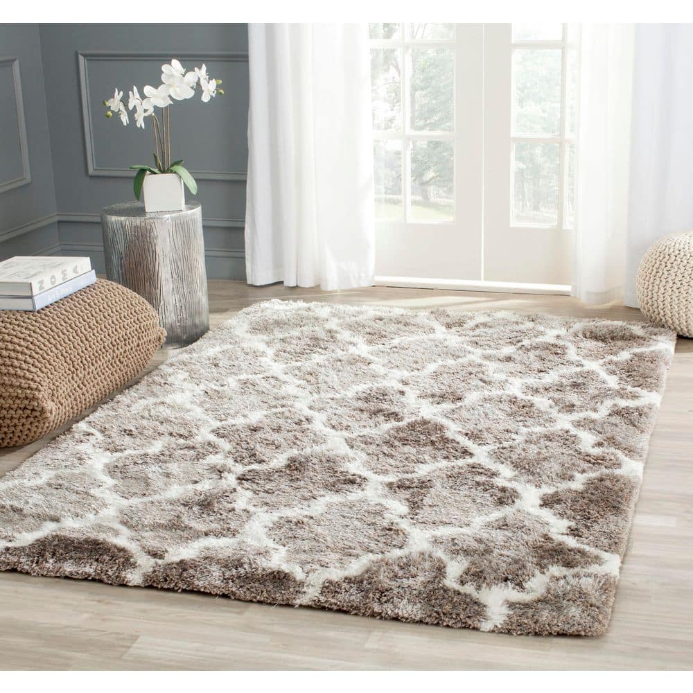 Barcelona Shag 5 ft. x 5 ft. Square Silver/Ivory Trellis Area Rug price history on PriceWatchPro