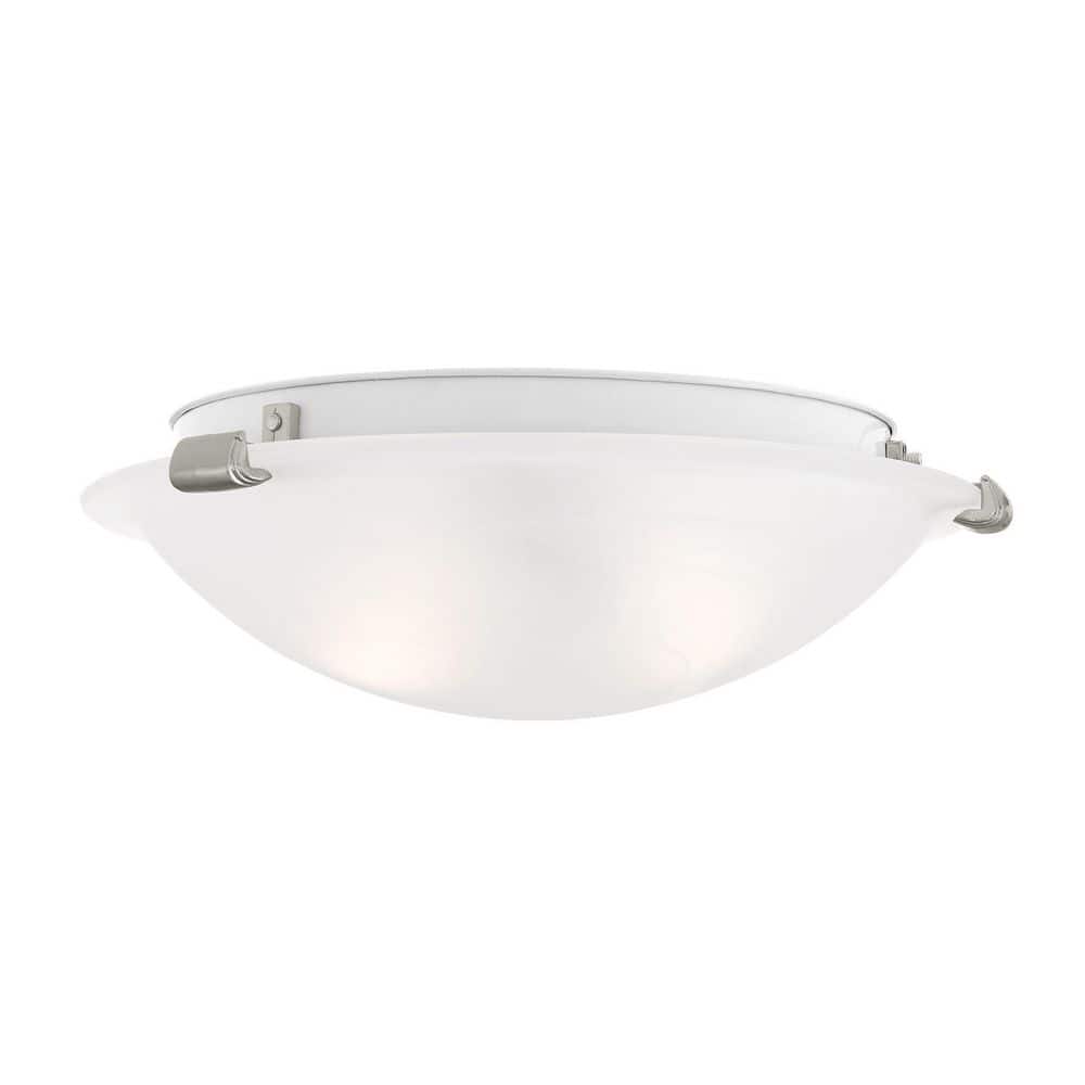 Oasis 12.25" Brushed Nickel Flush Mount with White Alabaster Glass