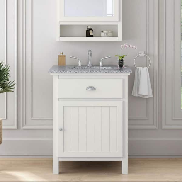Ridgemore 28 in. Single Sink White Bath Vanity with Gray Granite Top (Assembled)