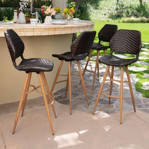 Laryn Faux Rattan Patio Outdoor Bar Stool (2-Pack)