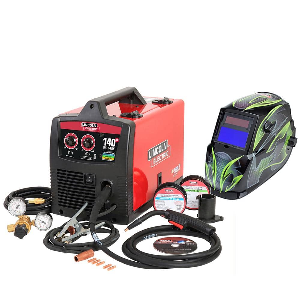 Lincoln Electric Weld-Pak 140 Amp MIG and Flux-Core Wire Feed Welder, 115V and Galaxsis Auto-Darkening Variable Shade Welding Helmet -  K5250-3