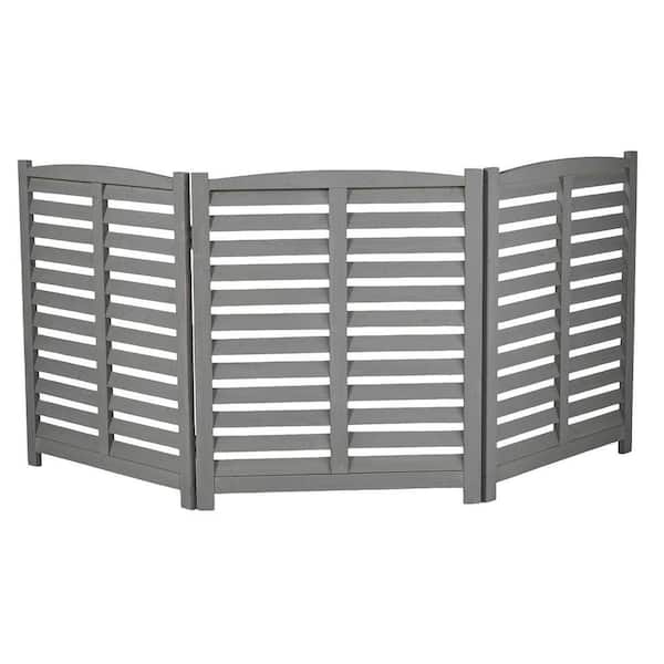 3-Panel 32 in. x 38 in. Privacy Fence Screen Gray Louver Wood for Outdoor Air Conditioner