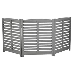 3-Panel Gray Wood Outdoor Privacy Fence for Air Conditioner, Trash Can, Garden