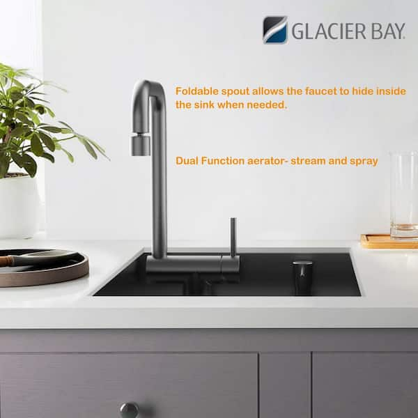 Glacier Bay 17 in. Undermount Gunmetal Black Stainless Steel Single Bowl  Workstation Bar Sink with Black Folding Faucet 4334F-2 - The Home Depot