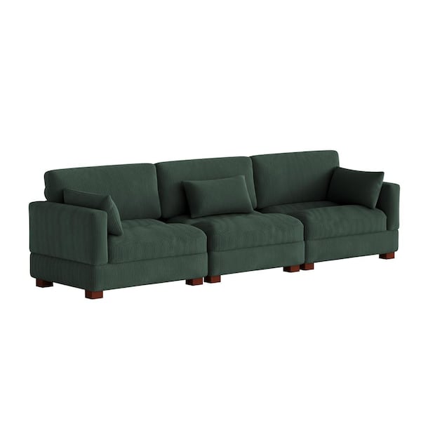 Uixe 123 in. Square Arm 3-Piece Corduroy Upholstered 3-Seater Sectional Sofa in Hunter Green