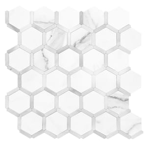 Hexagon Marble White with Silver 12 in. x 12 in. PVC Peel and Stick Backsplash Wall Tile (10 Sq. Ft./10-Sheets)