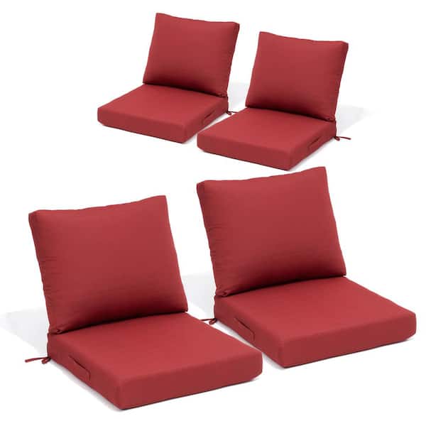 24 in. x 24 in. 4-Piece Outdoor Deep Seat Cushion for Patio Sofa and Couch in Chili