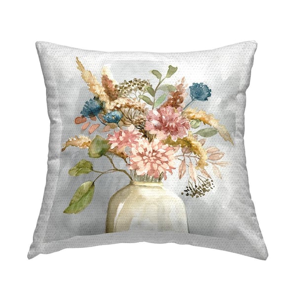 Stupell Industries Wildflower Watercolor Bouquet Country Vase Floral Painting Multi-Color Square Outdoor Throw Pillow