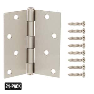 4 in. Square Corner Satin Nickel Door Hinge Value Pack (24-Pack)