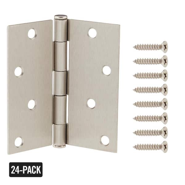 Everbilt 4 in. Square Corner Satin Nickel Door Hinge Value Pack (24-Pack)