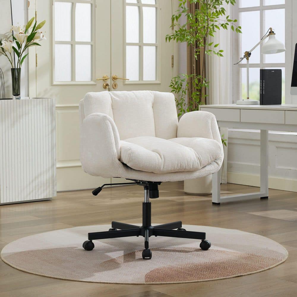 Chenille Fabric Height Adjustable Swivel Ergonomic Task Chair in Beige with Convertible Multi-Position Armrests price history on PriceWatchPro