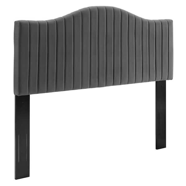 MODWAY Brielle Gray Charcoal Twin Headboard with Channel Tufted Perfomance Velvet