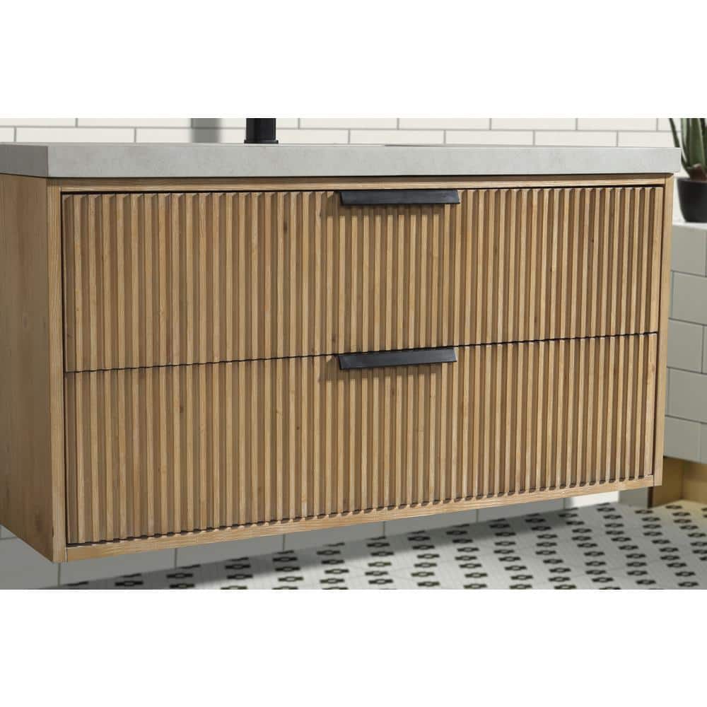 San Diego 42" Weathered Fir Floating Bathroom Vanity with Concrete Countertop