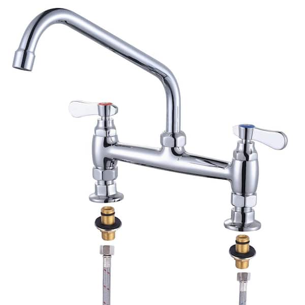 IVIGA Double Handle Deck Mounted Commercial Standard Kitchen Faucet with 10 in. Swivel Spout & Supply Lines in Chrome