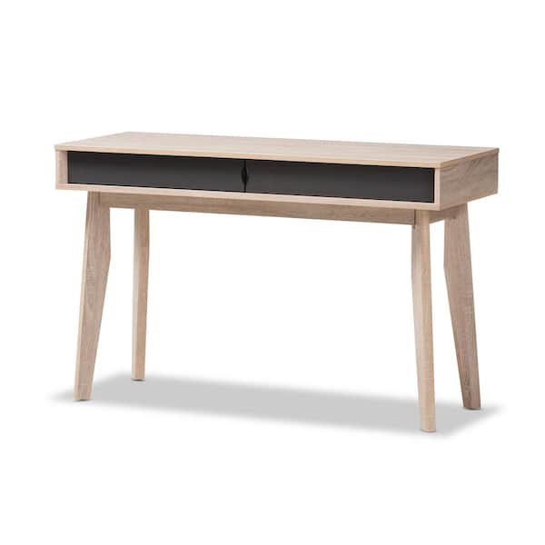 Baxton Studio 47.4 in. Light Brown Wood Rectangular 2 -Drawer Writing Desk with 2 -Tone Finish