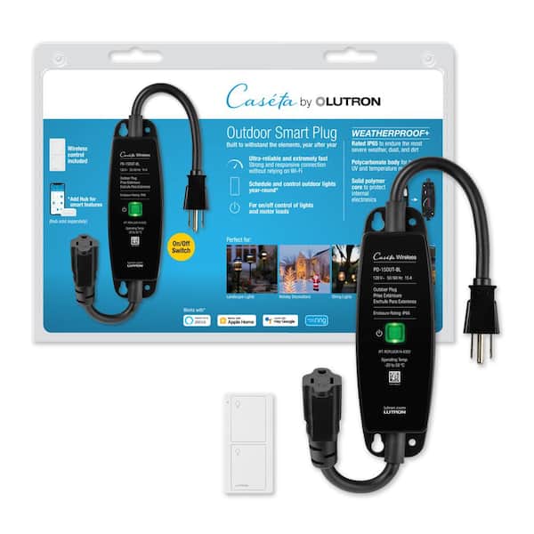 Lutron Caseta Weatherproof+ Outdoor Smart Plug with Pico Remote for  Landscape/String Lights, 15A On/Off, Black (P-PKG1OUT-BL-R) P-PKG1OUT-BL-R  - The Home Depot