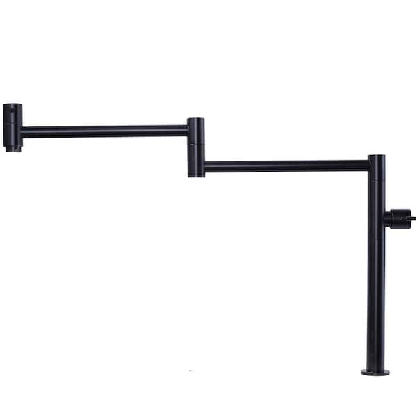 Deck Mounted Brass Pot Filler Folding Kitchen Faucet with Stretchable Double Joint Swing Arms in Oil Rubbed Bronze