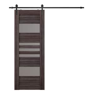 Leti 18 in. x 80 in. 5 Lite Frosted Glass Gray Oak Composite Core Wood Sliding Barn Door with Hardware Kit