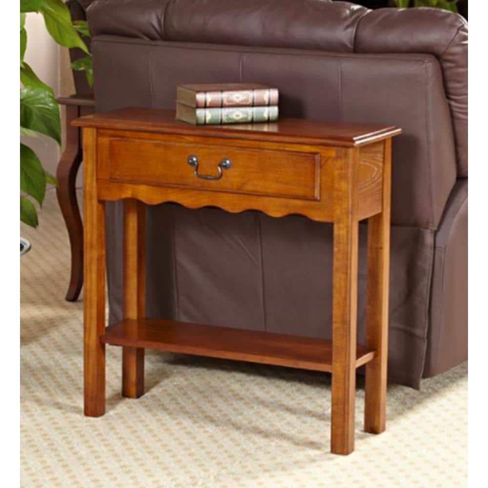 Medium Oak Wood Console Table with Drawer and Shelf