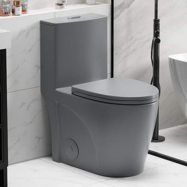 1.1/1.6 GPF Dual Flush Elongated 1-Piece Toilet in Light Grey with Comfort Chair Seat ADA Height