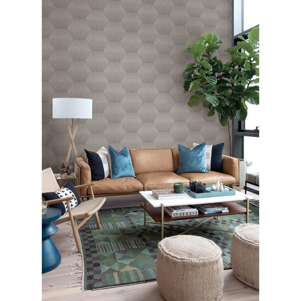 Taupe and Silver 3D Geometric Vinyl Wallpaper
