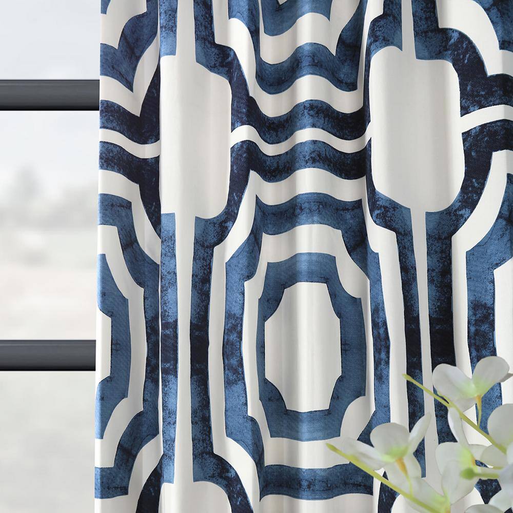 Mecca Blue Geometric Cotton Room Darkening Curtain Panel