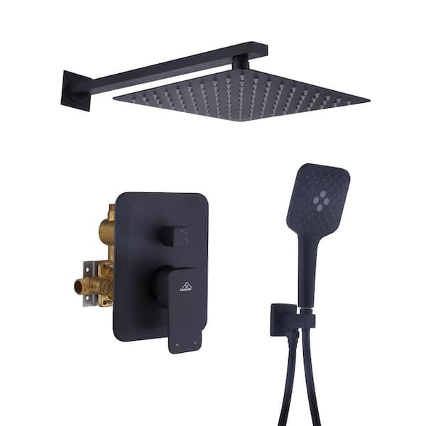 3-Spray 9.8 in. Wall Mount Dual Shower Head and Handheld Shower Head in Spot Resist Matte Black