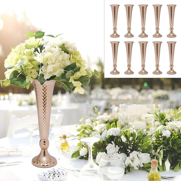 YIYIBYUS 9.8 in. Tall Metal Flower Holder Wedding Decoration Trumpet Vase  in Gold (10-Pieces) CF-ZJ7358-673 - The Home Depot