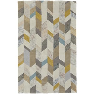 5 x 8 Ivory and Blue Geometric Area Rug