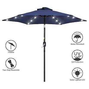 7.5 ft. Solar Lighted LED Patio Market Crank and Tilt Umbrellas, Table Umbrellas,UV-Resistant Canopy in Navy Blue