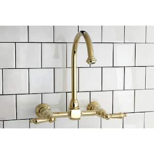 Restoration 2-Handle Wall-Mount Standard Kitchen Faucet in Polished Brass