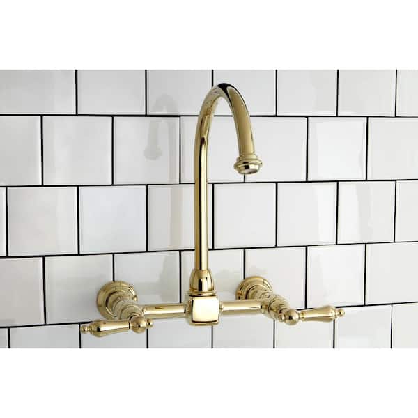 Restoration 2-Handle Wall-Mount Standard Kitchen Faucet in Polished Brass
