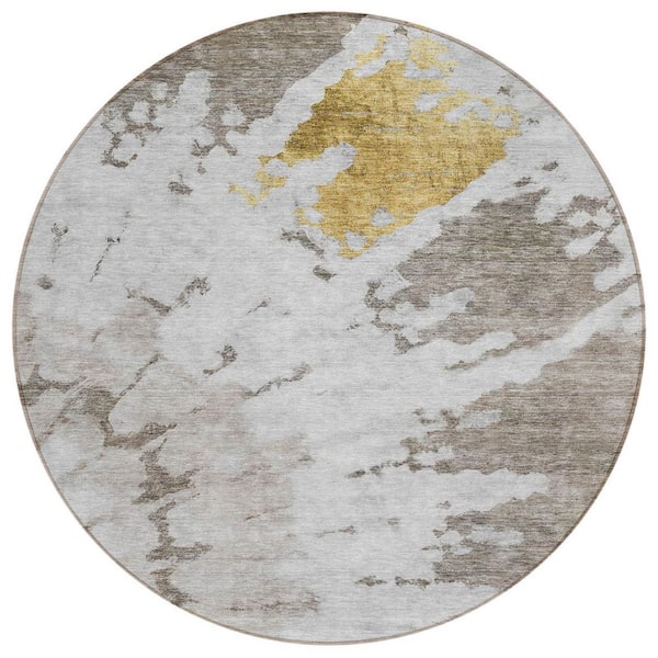 HomeRoots Taupe, Khaki, Ivory 8 ft. Round Woven Abstract Polyester Round Indoor/Outdoor Area Rug