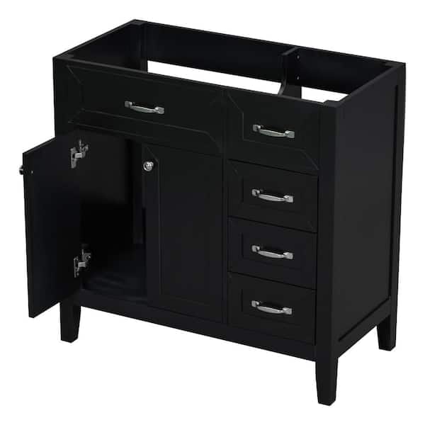 35.5 in. W x 17.7 in. D x 35 in. H Bath Vanity Cabinet without Top in Black with 2 Doors and 3 Drawers