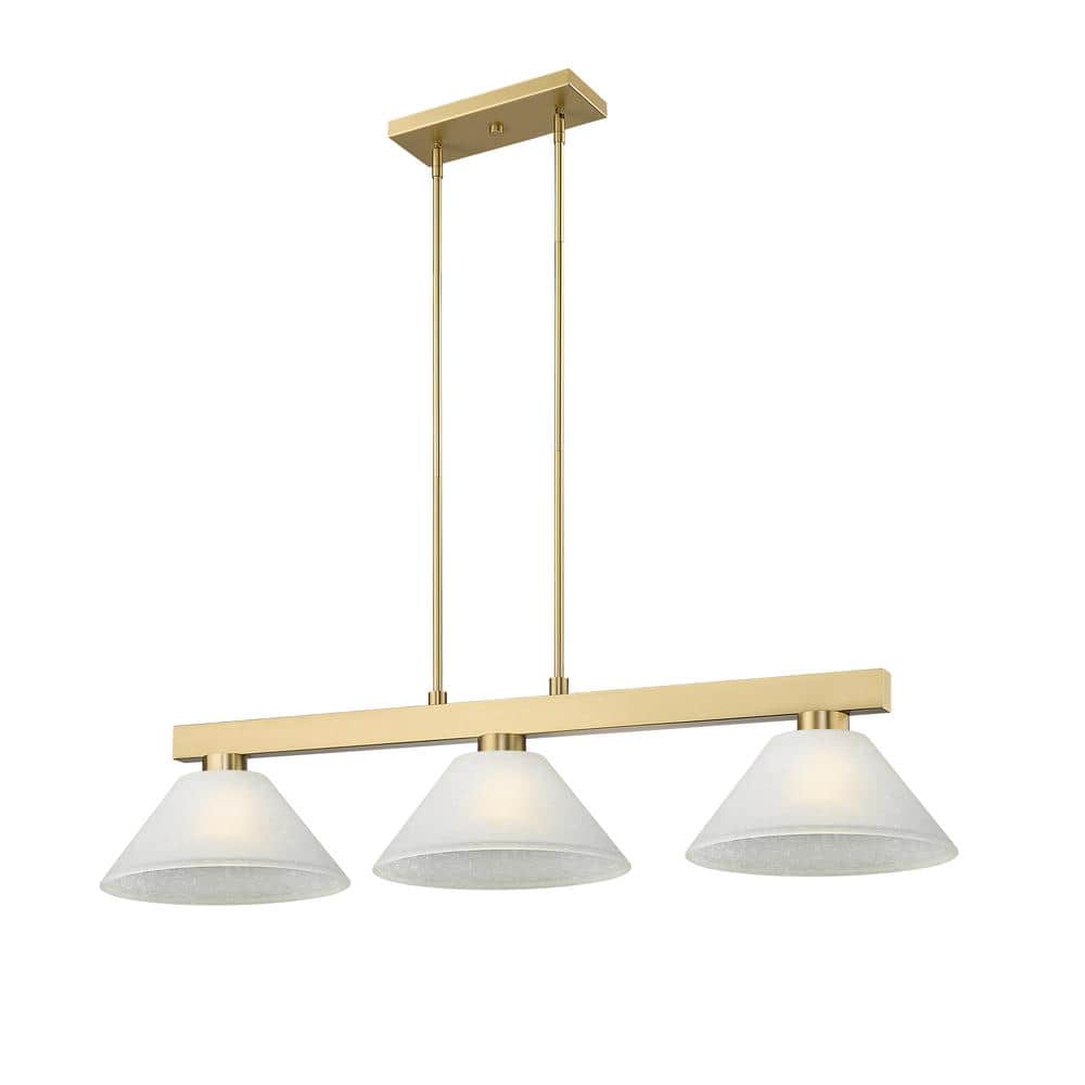 Cobalt 3-Light Modern Gold Billiard Light with White Linen Glass Shades
