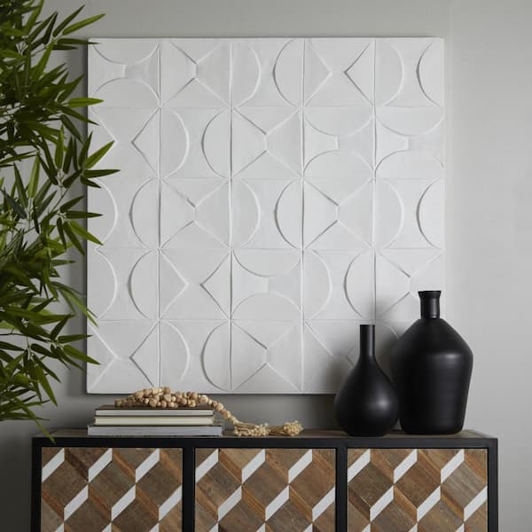 CosmoLiving by Cosmopolitan Wood White Intricately Carved Geometric Unframed Abstract Wall Art 40 in. x 1.50 in.
