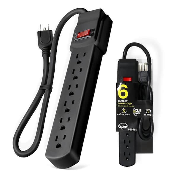 6-Outlet Surge Protector with 2.5 ft. Power Cord, Black