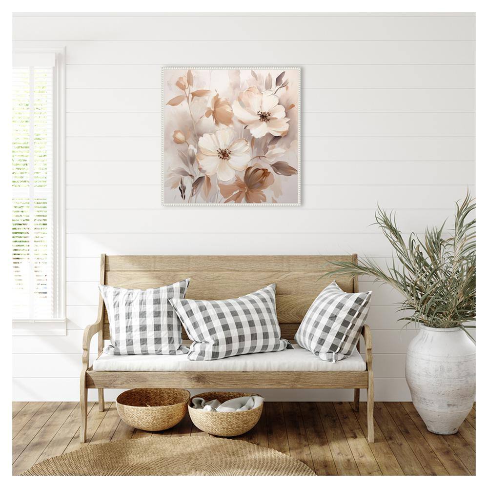 Scented Petals Beige and White Canvas Art in Sylvie White Frame