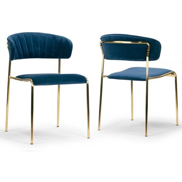 Glamour Home Andre Blue Velvet Dining Chair with Golden Metal Legs