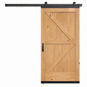 42 in. x 80 in. Karona K Design Clear Stained Rustic White Oak Wood Sliding Barn Door with Hardware Kit