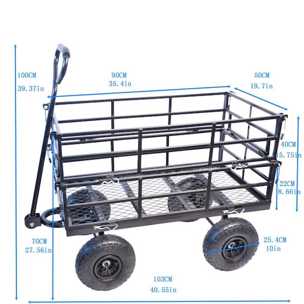 HOTEBIKE 5.34 Cu. ft. Heavy-Duty Metal Utility Cart Garden Cart in Black 550 lbs.