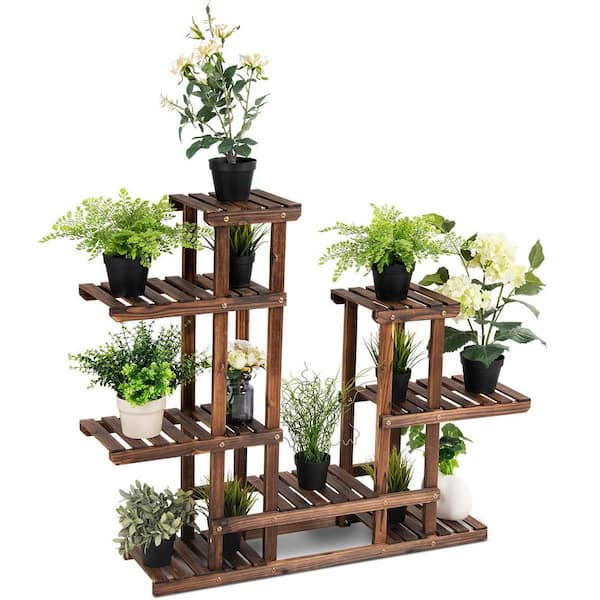 Costway 44 in. L x 10 in. x 38 in. Indoor Outdoor Brown Wood Plant Stand (6-Tiers) 13-Pots Display Stand