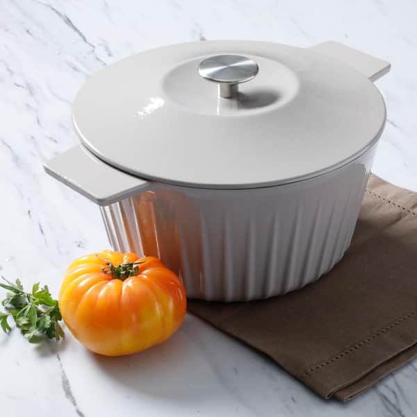 5 qt. Grey Round Enamel Cast Iron Dutch Oven with Lid