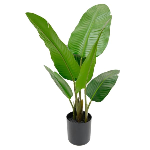 NATURAE DECOR Artificial 30 in. Bird Of Paradise Indoor and Outdoor in Black Pot
