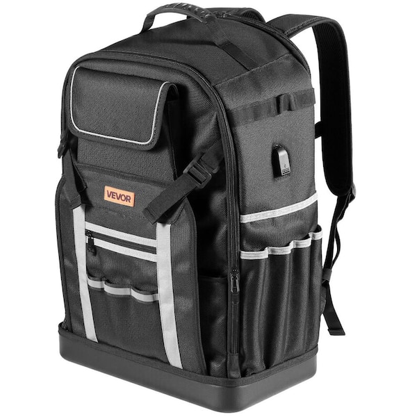 Tool Backpack, 56 Pockets, Heavy-duty Tools Storage Organizer Bags with Molded Base, Electrician Jobsite Backpack